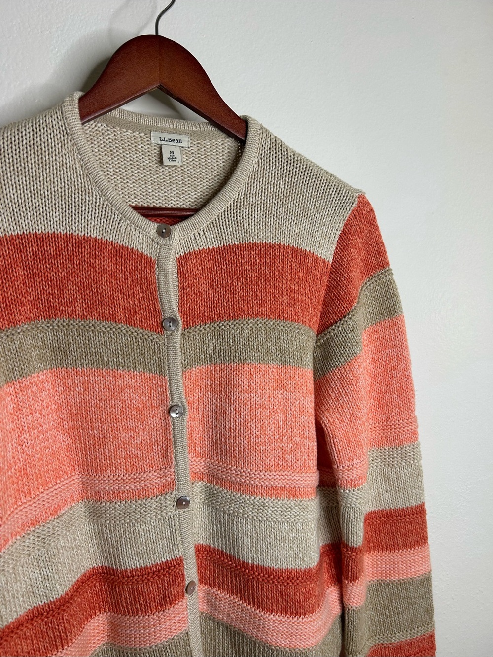 L.L. Bean 100% Cotton Thick Knit Textured Stripe Button Down Cardigan Sweater - Picture 7 of 16
